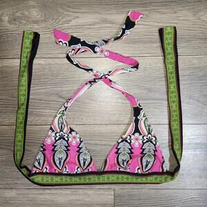 Women's Pink, Black, and Green Y2K Bikini Top